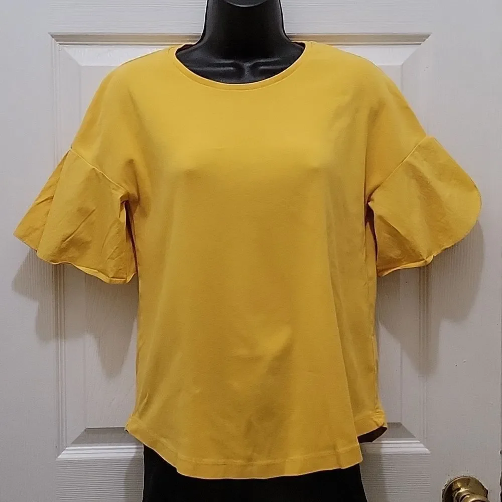 COS Mustard Yellow Petal Flutter Short Sleeve Top